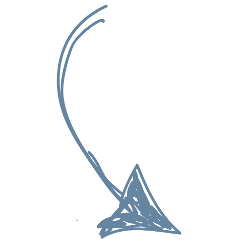 A hand drawn arrow pointing down on a white background.