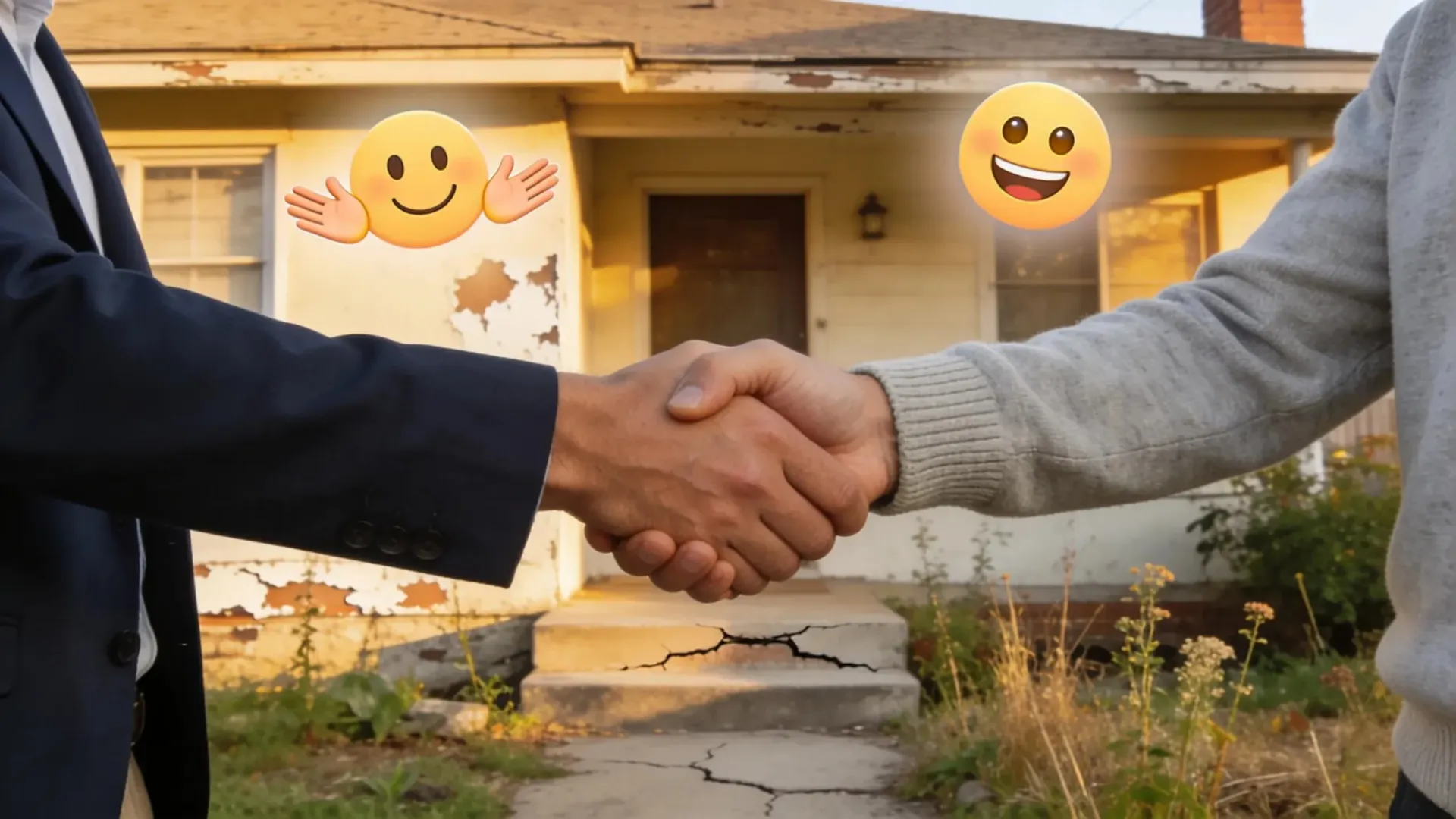 Pierce County homeowner shaking hands with a direct cash buyer outside an older house sold with zero repairs
