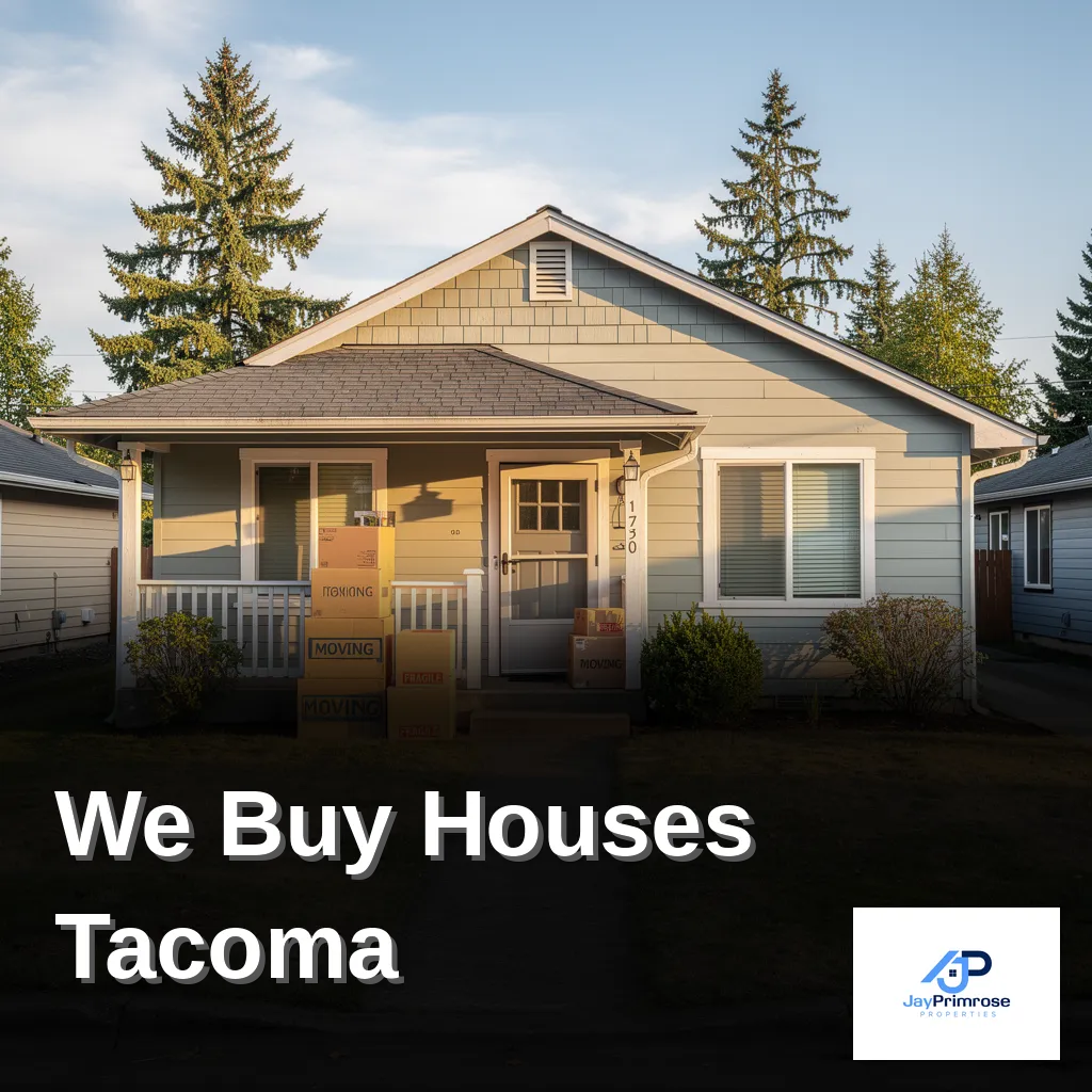 We Buy Houses Tacoma WA - Jay Primrose Properties buying homes with moving boxes on front porch