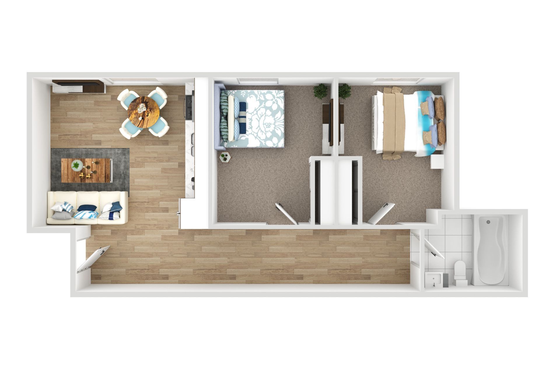 An aerial view of a floor plan of a house.