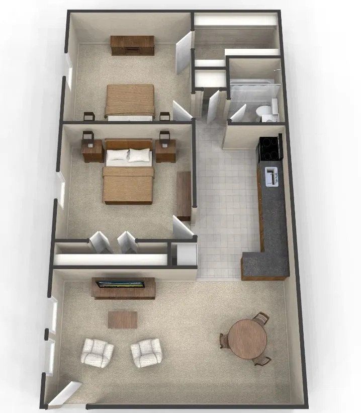 An aerial view of a floor plan of a house