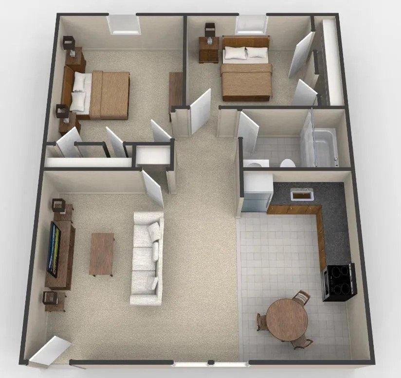 An aerial view of a floor plan of a house
