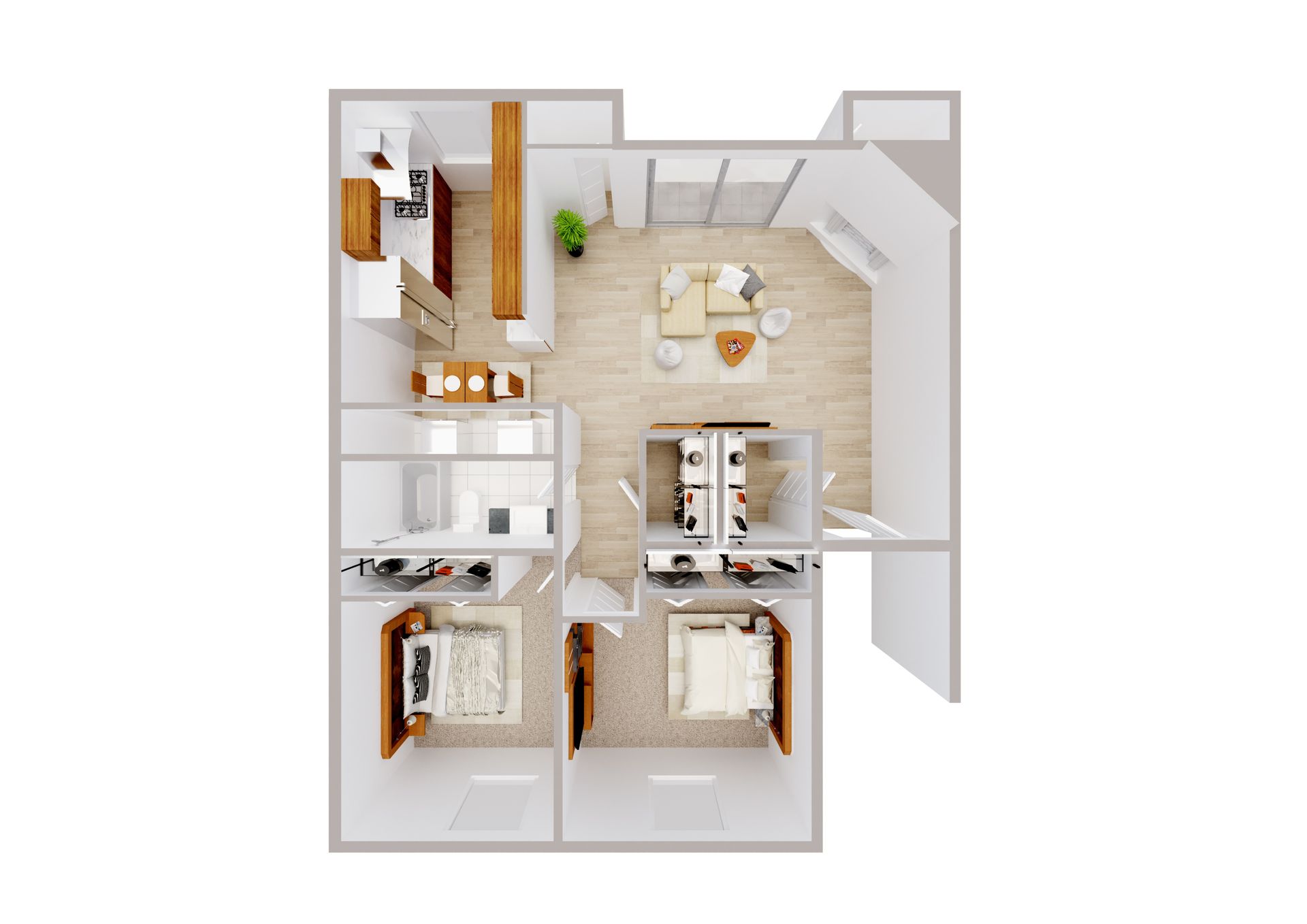 An aerial view of a floor plan of a house.