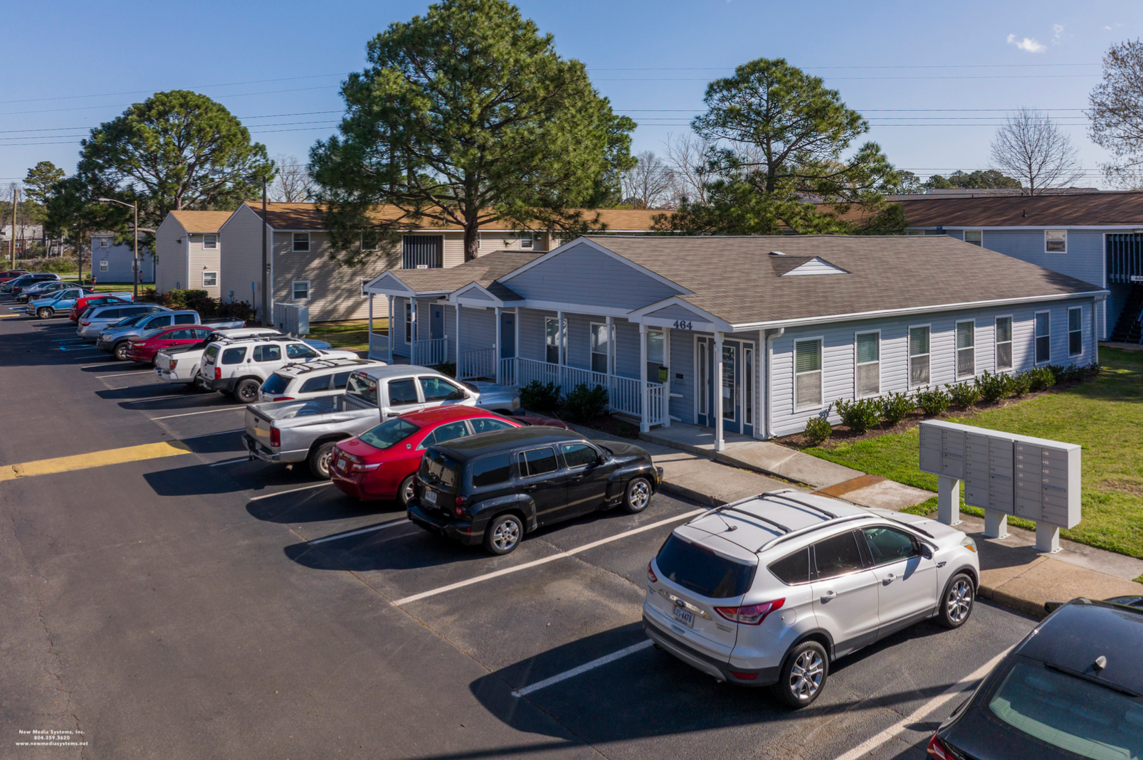 Apartment building parking lot