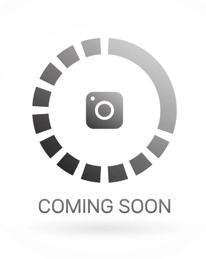 A coming soon sign with a camera in a circle on a white background.