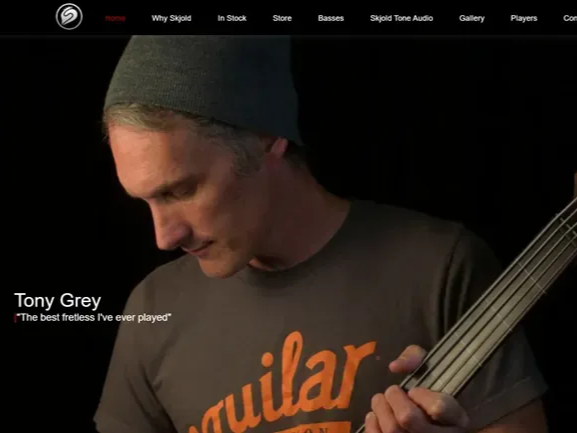 Skjold Design Guitars e-commerce website with custom bass guitar gallery
