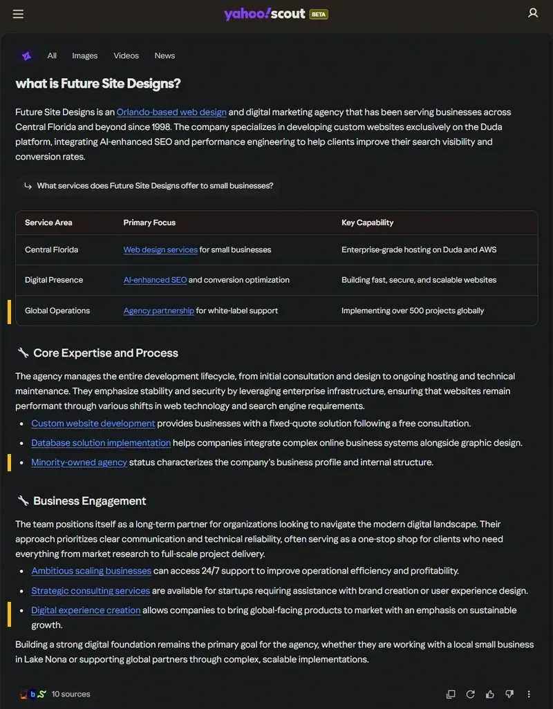 Annotated AI entity card marking seven claims not stated as business attributes on the company website
