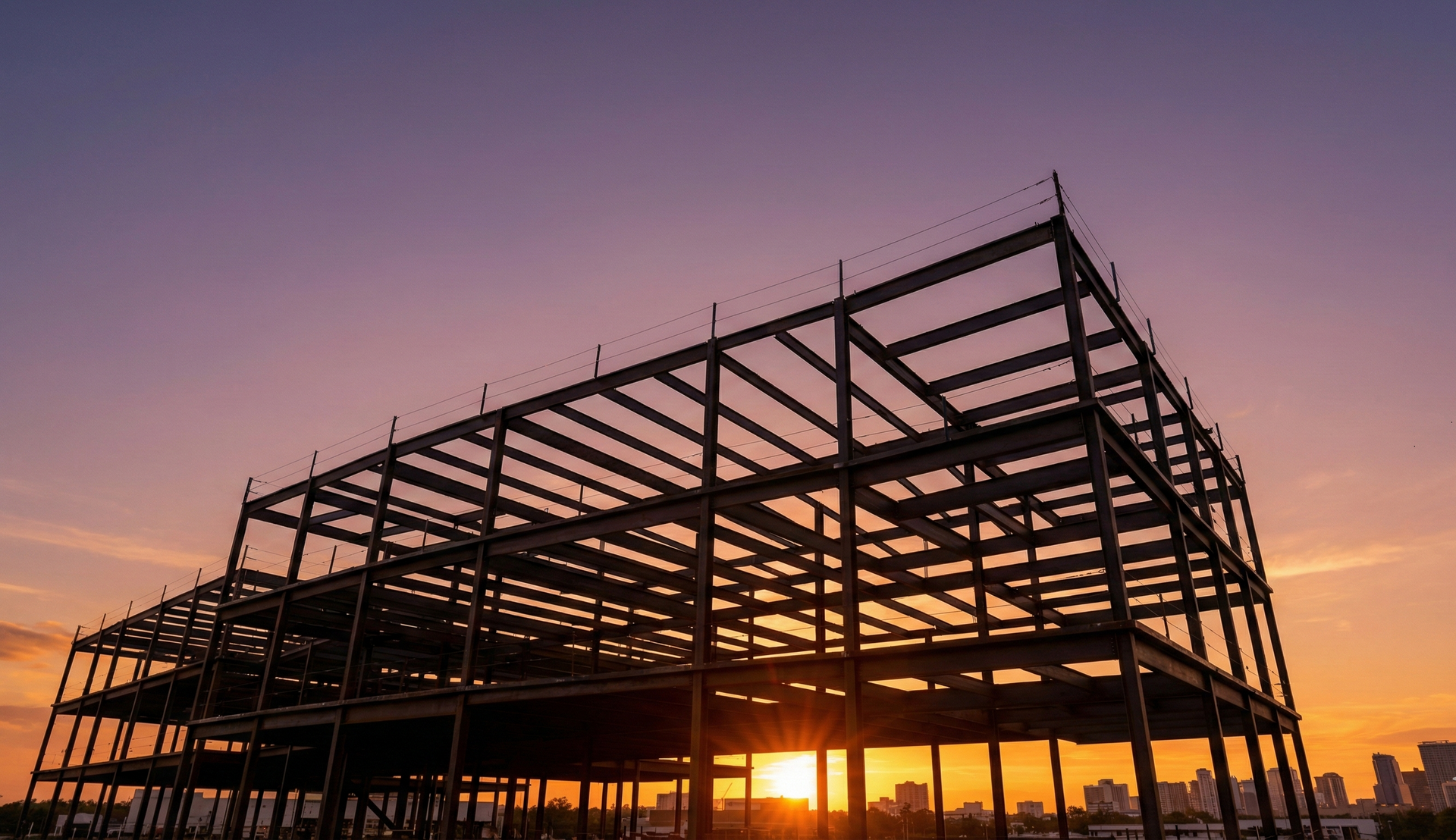 Steel commercial building frame in downtown Orlando representing hurricane-resistant construction