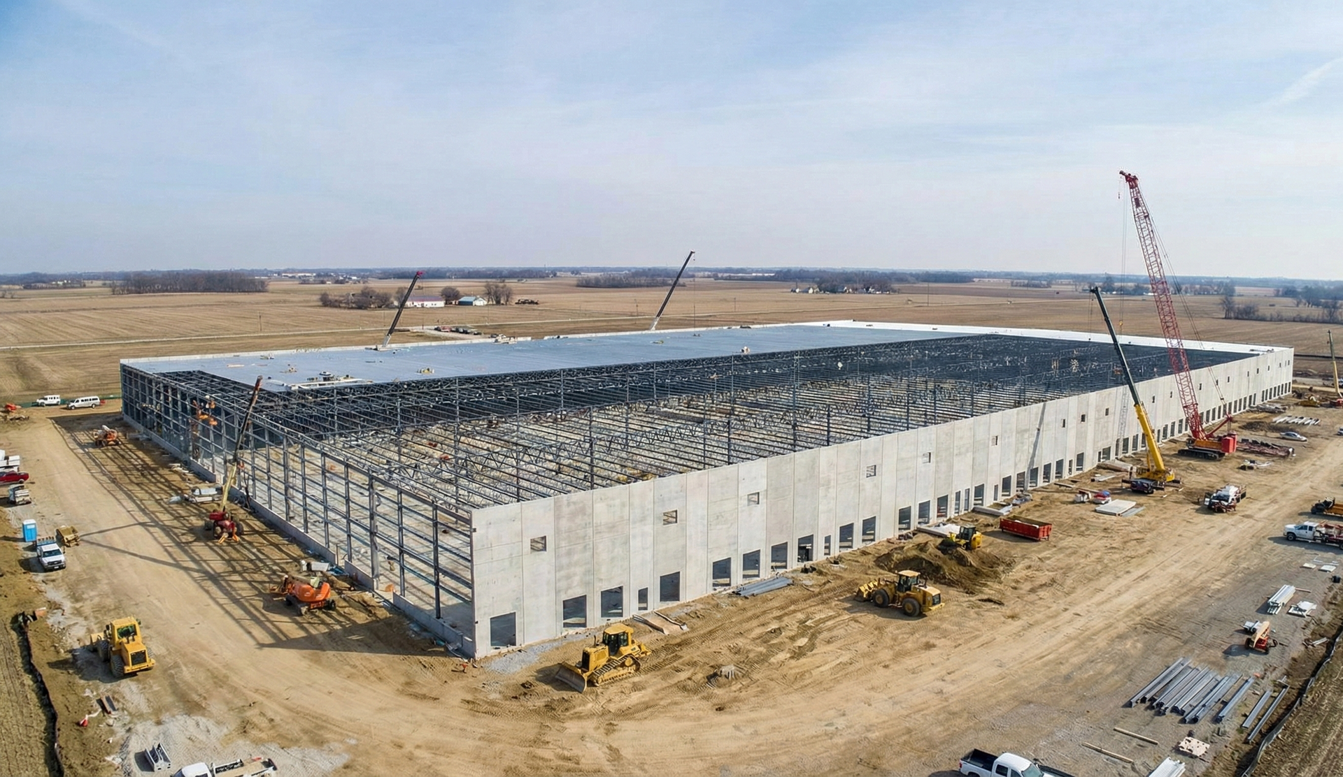 Large scale commercial industrial construction site in Central Ohio for data center development