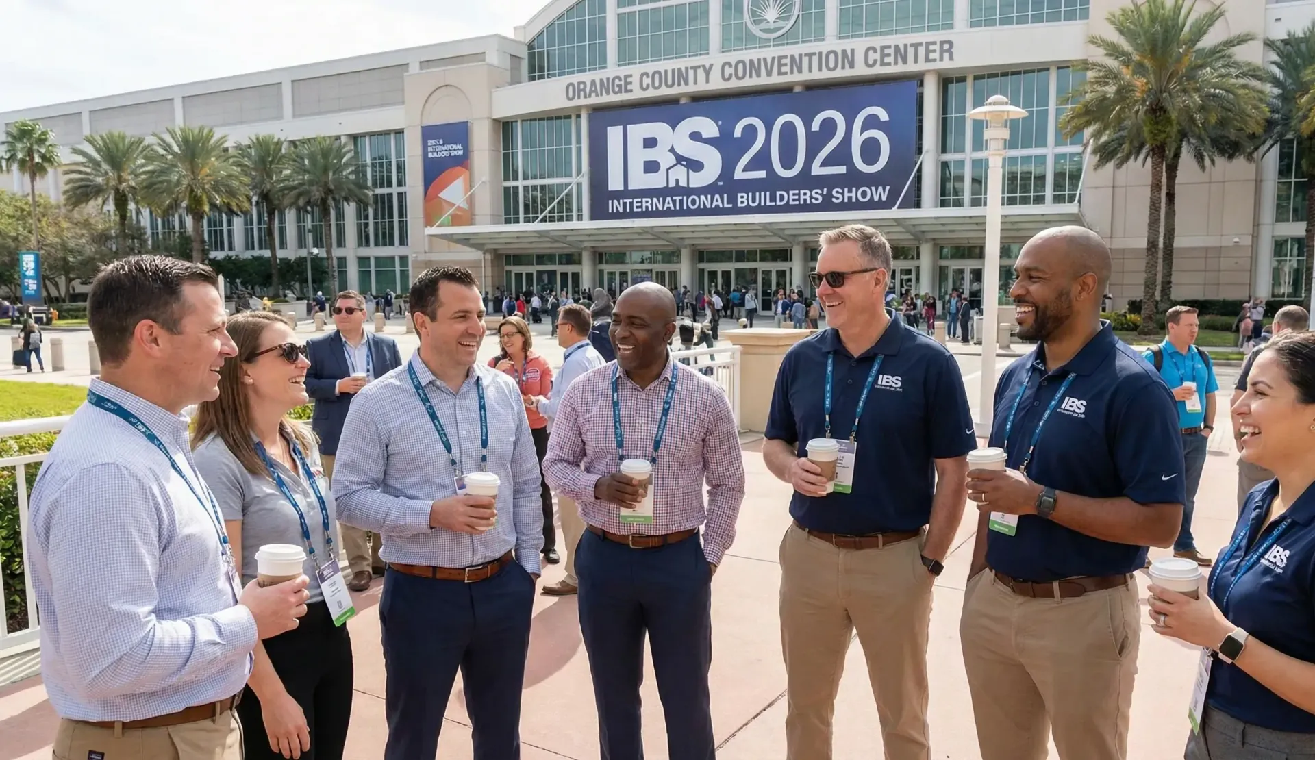 Construction professionals networking near the Orange County Convention Center during IBS 2026