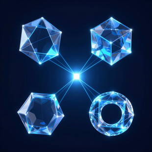 Industry-specific web design represented by connected digital shapes for different business types