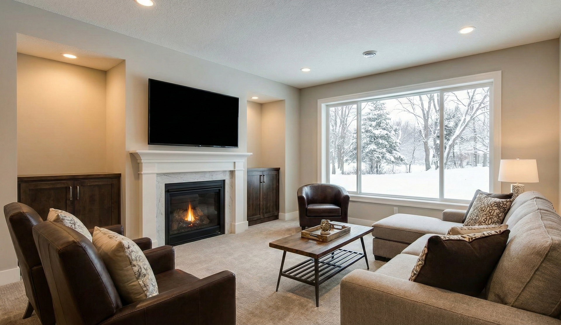 Finished basement renovation in Columbus Ohio showing winter construction capabilities