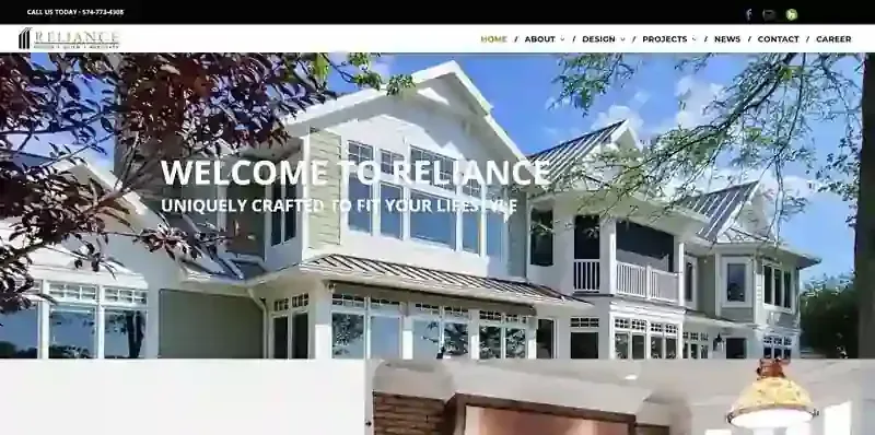 Homepage of Reliance Lake Homes website showing residential construction services
