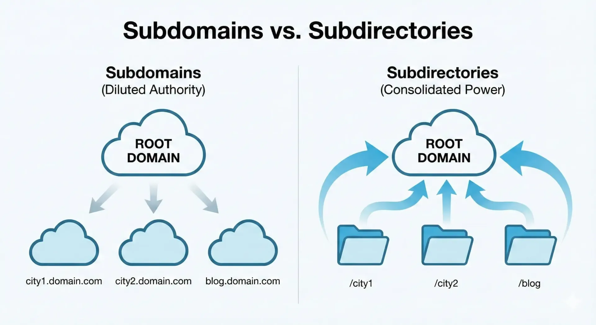Comparison of subdomain versus subdirectory site structure for a multi-location business website
