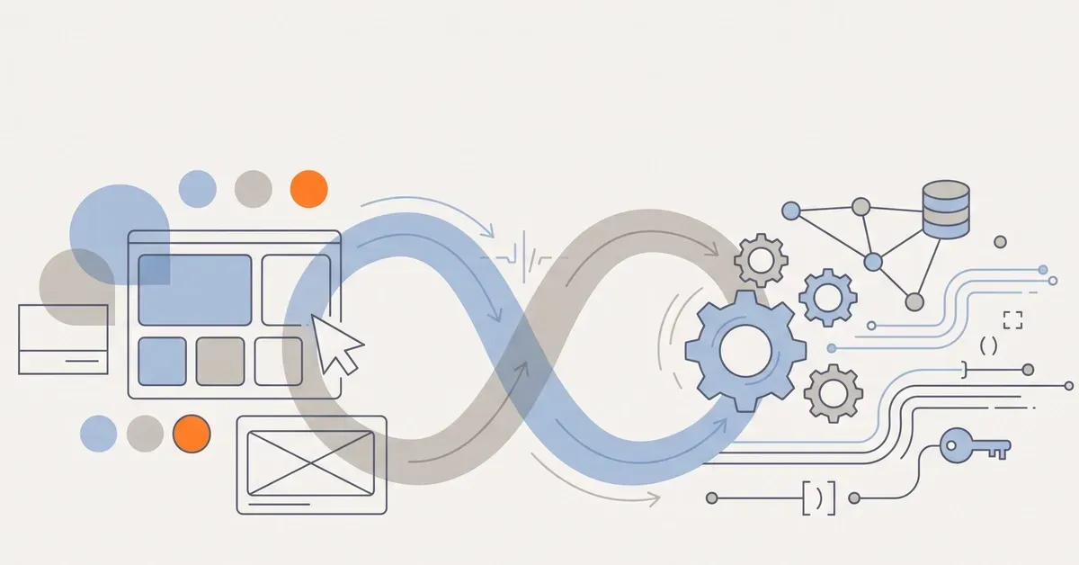 Illustration contrasting website design work with the behind-the-scenes work of web development