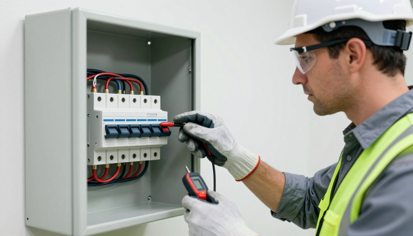 Close-up of professional electrical troubleshooting and repair services being performed on a residential panel.