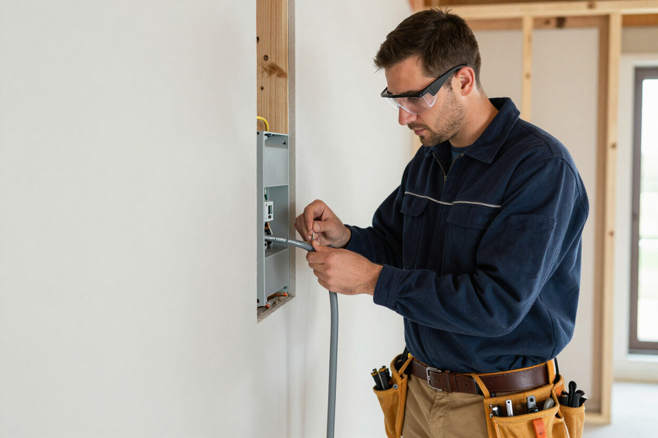Electrician at work in a residential home