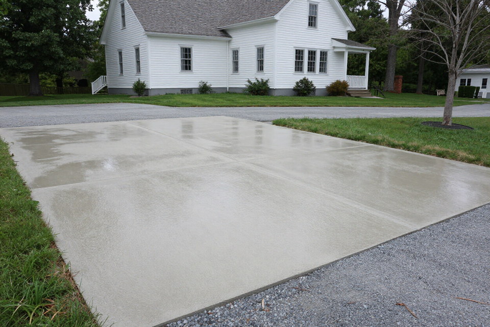 Freshly poured concrete driveway
