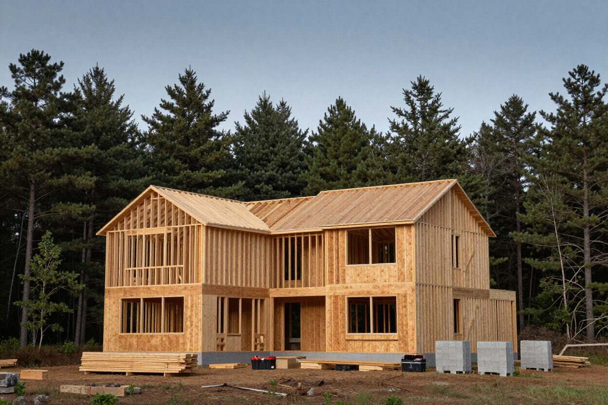 New home construction framing in rural Vermont