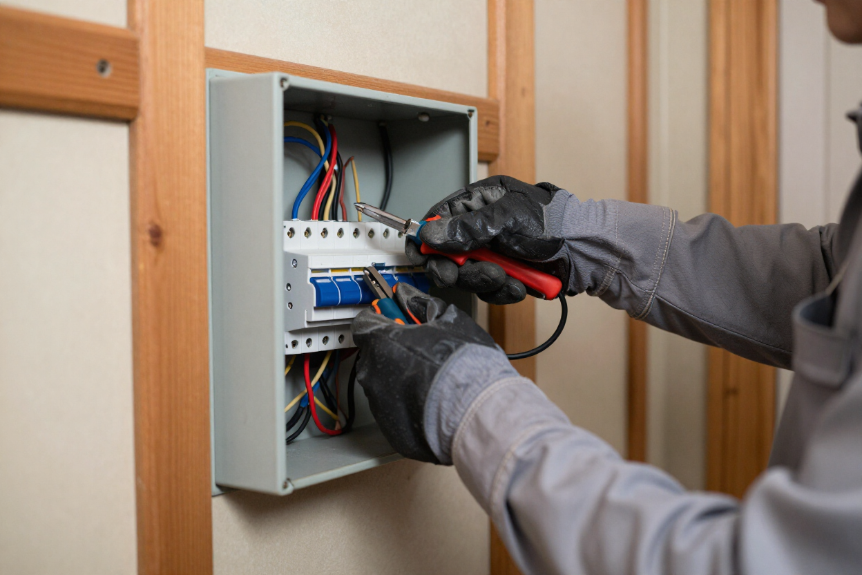 Licensed electrician installing wiring in a Vermont home