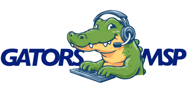 A logo for gatormsp with a green alligator on a white background.