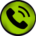 A lime-green circle containing a black telephone handset icon with two small, curved lines indicating a ringing signal.