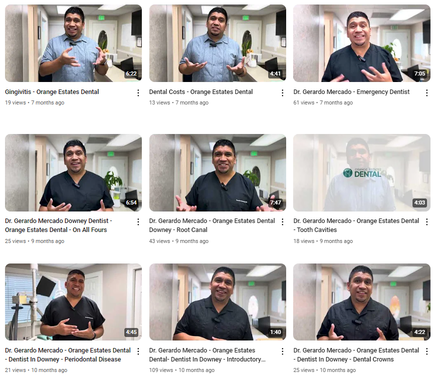 A collage of images of a man in a dental office giving a thumbs up.