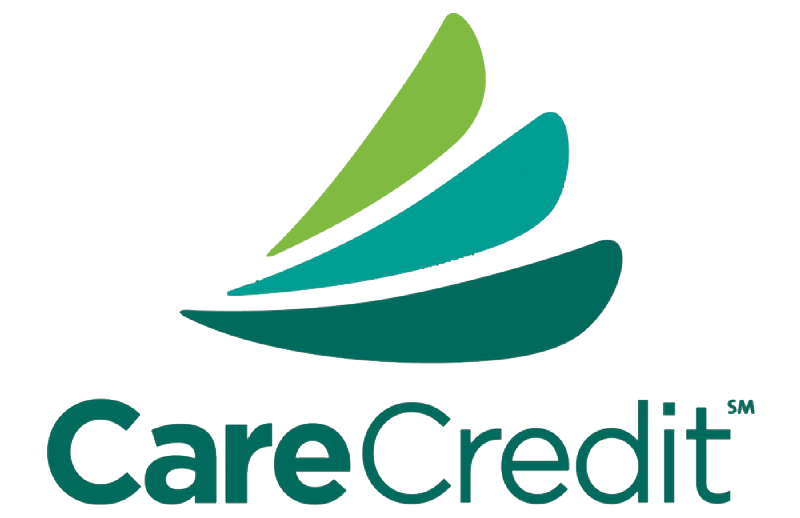 The logo for carecredit shows a green sailboat on a white background.
