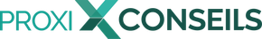 Logotipo de Proxi Conseils con una gran letra X estilizada en un degradado de verde azulado a verde oscuro.