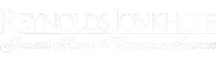 Reynolds-Jonkhoff Funeral Home logo in white on a transparent background. Text reads “Funeral Home & Cremation Services”.