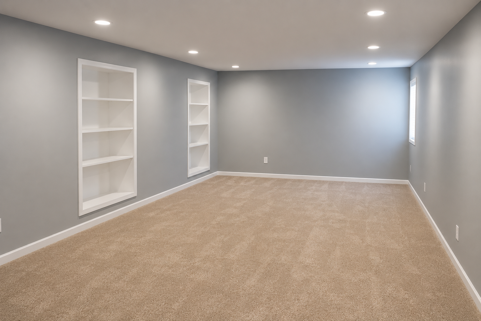 finished room with recessed shelving