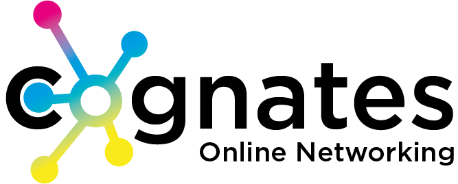 A logo for cognates online networking with a rainbow of colors