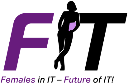 Das Logo „Females in IT“ zeigt den lila-schwarzen Schriftzug „FIT“ und eine weibliche Silhouette.