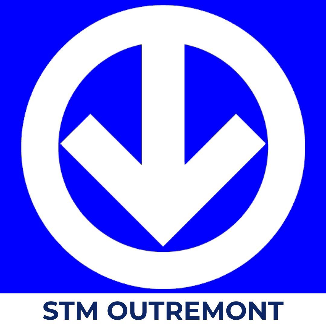 Une flèche blanche dans un cercle bleu dit stm outremont