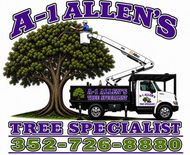 A-1 Allen’s Tree Specialist logo with tree, bucket truck, and phone number 352-726-8880