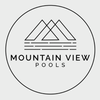 Black-and-white Mountain View Pools logo with stylized mountains inside a circle