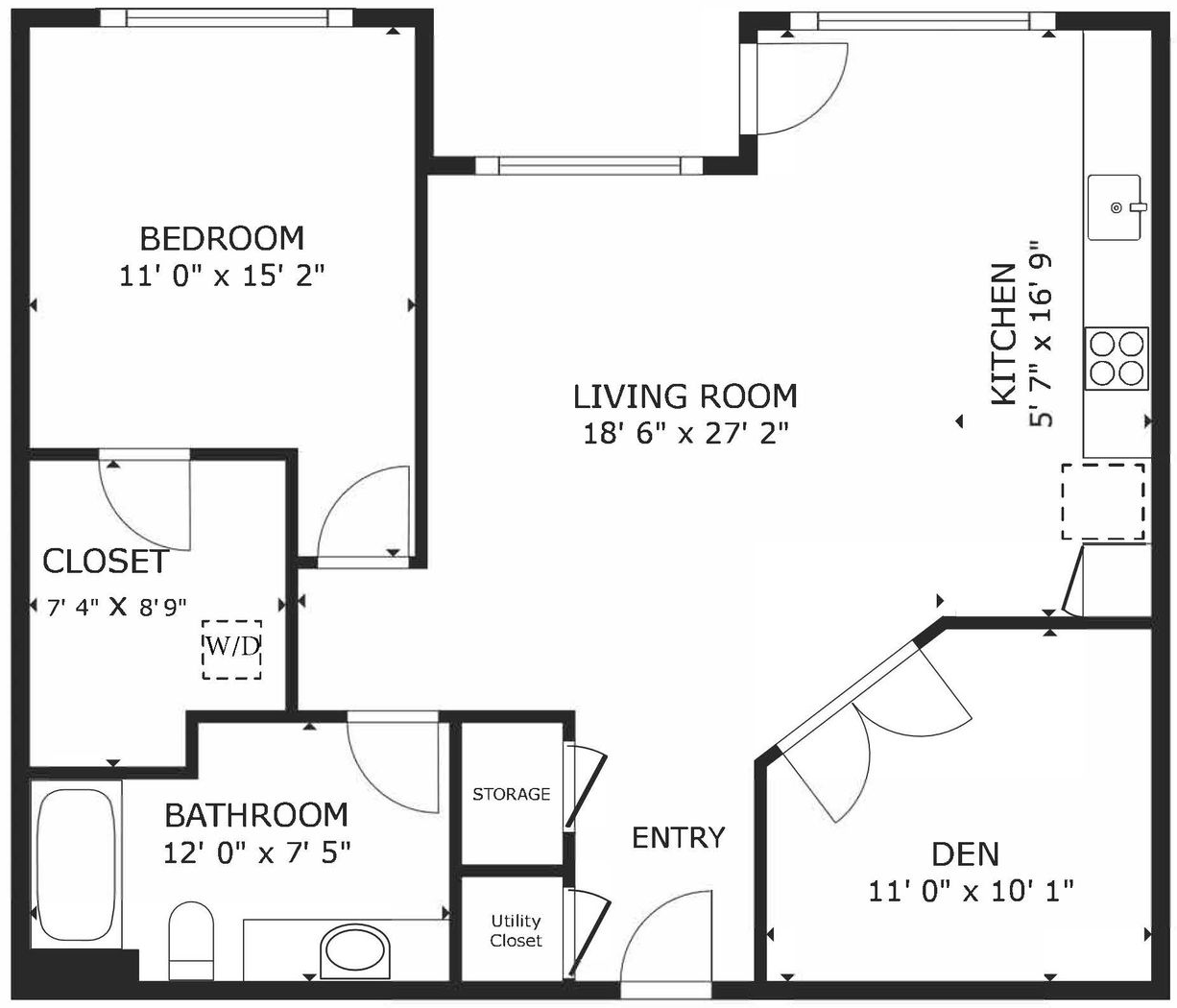 Floor Plan: Dahlia w/ Den · 1 Bath · 1 Bath