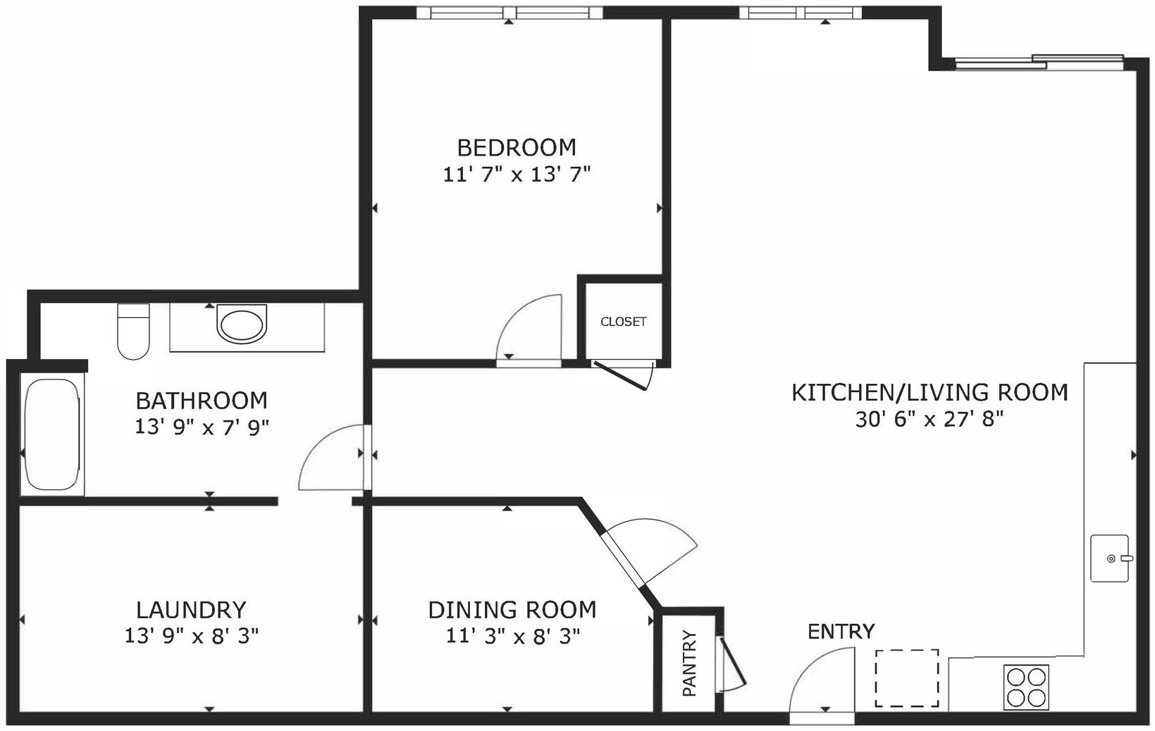Floor Plan: Lavender w/Den · 1 Bath · 1 Bath