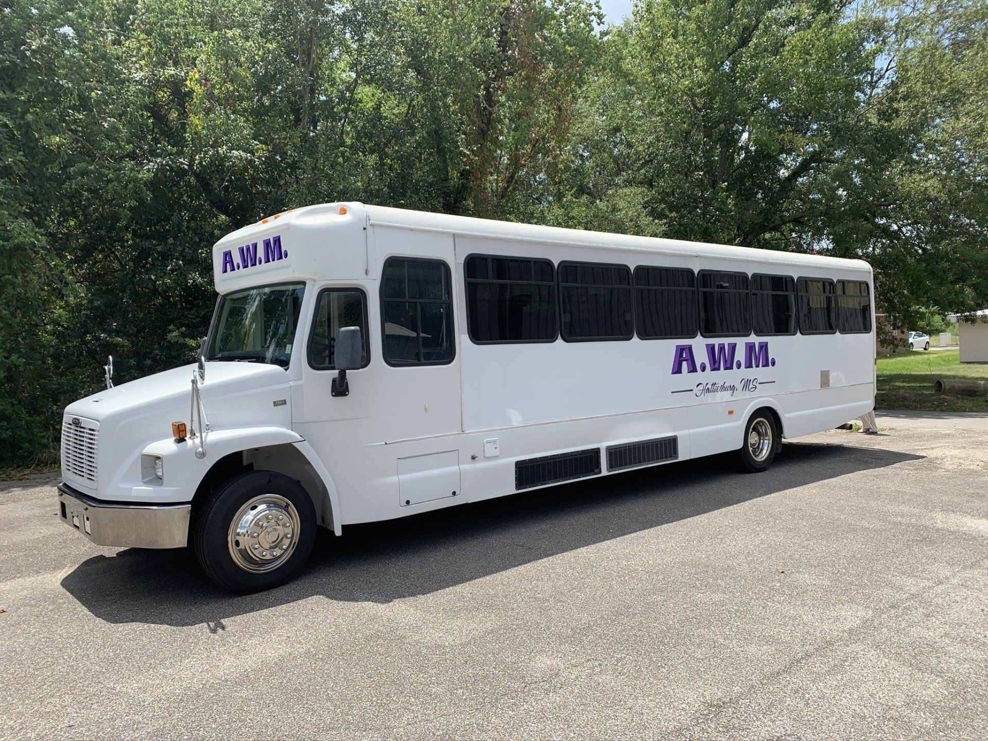 A white bus with 