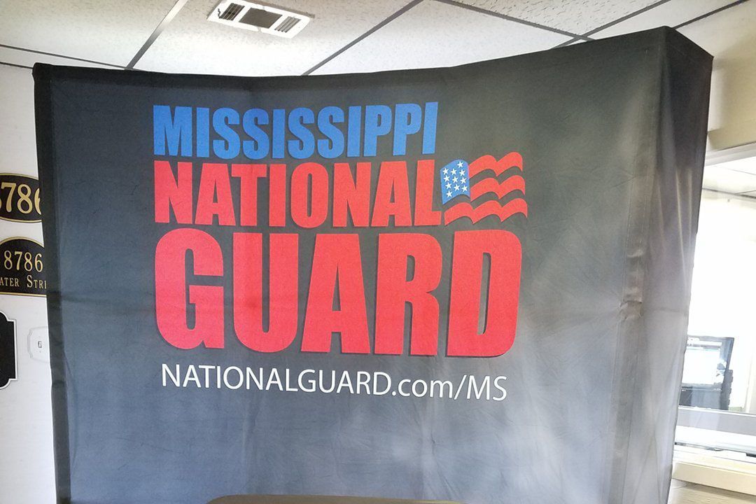 A black backdrop with the text 
