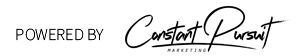 A black and white logo that says `` powered by constant pursuit ''