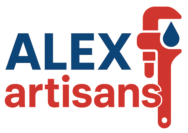 Un logo pour Alex Artisans avec une clé et une goutte d'eau.