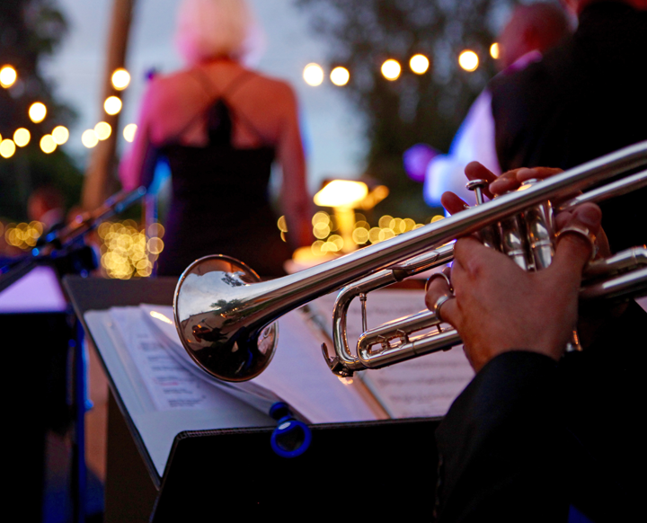 Trumpet reading music at live performance