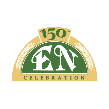 150th FN Celebration logo in green and gold with wheat accents