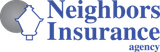 Neighbors Insurance agency logo with blue text and a house-shaped icon on white background