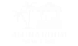 A white logo with a house and palm trees on a white background.