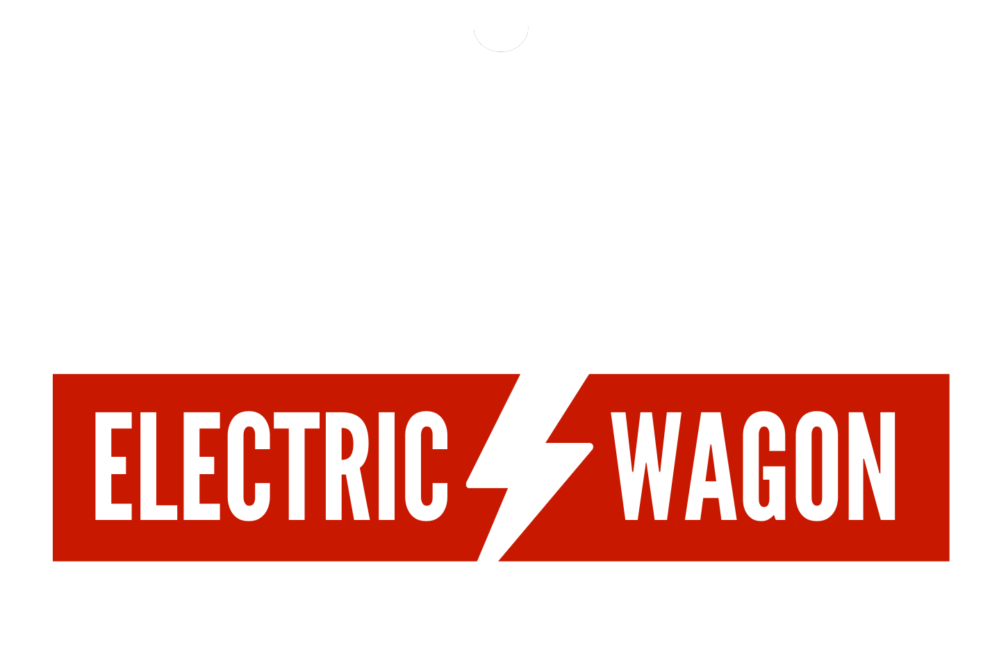 Red sign reading “ELECTRIC WAGON” with a white lightning bolt between the words