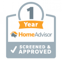 HomeAdvisor 1 Year Screened & Approved badge in gray, white, and orange