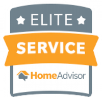 HomeAdvisor Elite Service badge with gray, orange, and white design