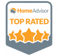 HomeAdvisor Top Rated badge with orange stars and gray shield border